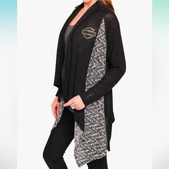 Harley-Davidson Women's Knit Chevron Panel Long Sleeve Cardigan - S/M - Picture 1 of 12